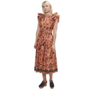 Ulla Johnson Floral Midi Dress in Pink and Orange